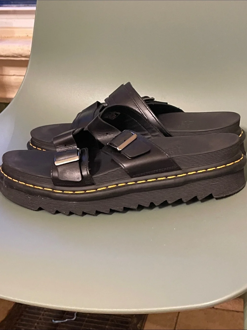 Men's Dr martens Black Double-Buckle Slide Sandals